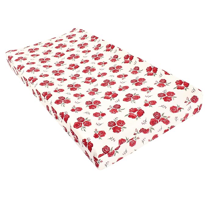 Hudson Baby Unisex Baby Changing Pad Cover, Red Rose, One Size