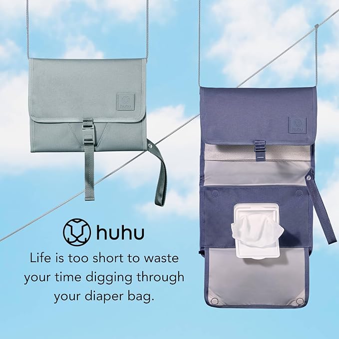 Huhu Baby Changing Wallet – Compact, Portable Diaper Changing Pad for Travel – Easy to Clean, Foldable Changing Mat – Must Have Diaper Bag Accessory for New Parents (Outdoorsy Sage)