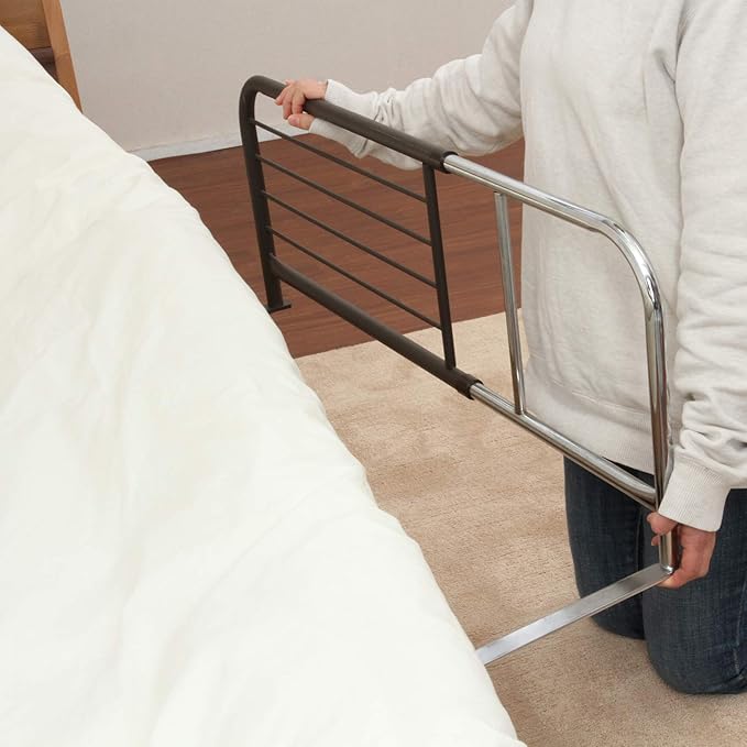 Fuji Boeki 15570 Bed Guard, Bed Fence, Adult, Width 37.4 - 47.2 x Depth 15.7 x Height 14.0 inches (95 - 120 x 40 x 35.5 cm), Brown, Silver, Low Type, Adjustable Width, Extendable, Fall Prevention,