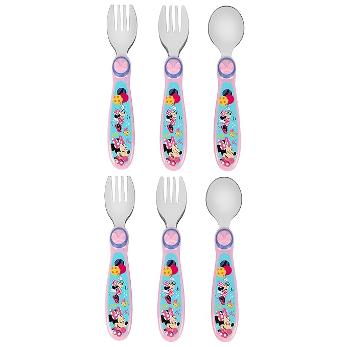 Disney Minnie Mouse Toddler Forks and Spoons Bundle - 6 Pieces - Dishwasher Safe Utensils