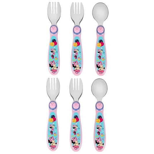 Disney Minnie Mouse Toddler Forks and Spoons Bundle - 6 Pieces - Dishwasher Safe Utensils