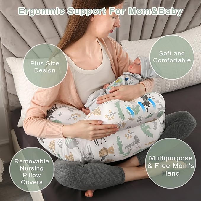 BATTOP Nursing Pillow for Breastfeeding,Bottle Feeding, Plus Size Breastfeeding Pillows with Adjustable Waist Strap Removable Cover, Extra Pillow on Top for More Support for Mom