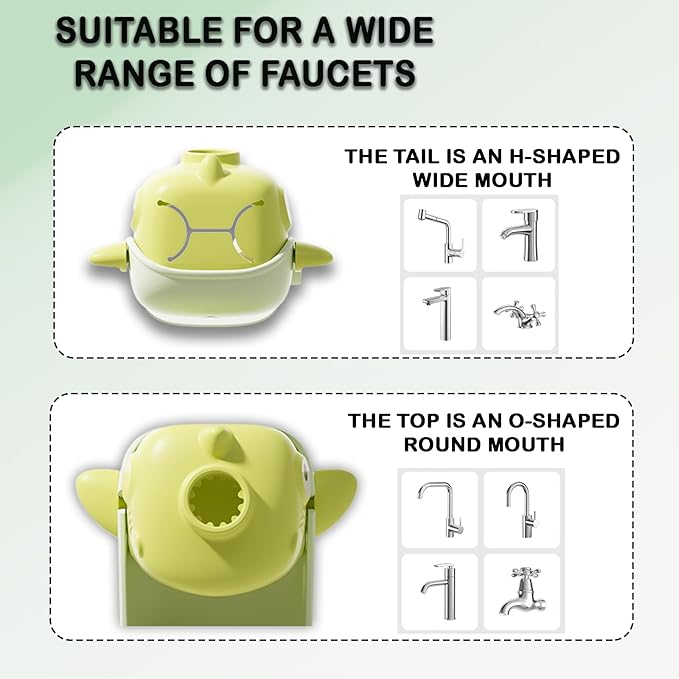 Toddler Faucet Extenders, Three Adjustable Length Settings, Toddler Sink Faucet Extender (Shark ), Splash-Proof Fun Rotating Water Wheel (Kitchen, Bathtub). (Green 1)