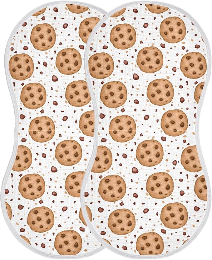 Muslin Burp Cloths for Baby Boys and Girls - 2-Pack Ultra Absorbent Chocolate Chip Cookies Muslin Washcloths, Newborn Towel, Milk Spit Up Rags, Burp Cloth Bib for Unisex, 22 x 11 Inch