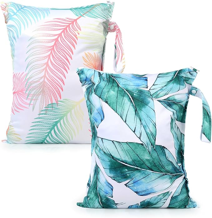 Waterproof Wet bag for Baby,Travel,Swim Suit,Cloth Diapers,Pump Parts,Pool,Beach,Gym Clothes,Toiletry,Hook to Stroller,Daycare,Zipper Reusable Wetdry Packing Pouch-Jungle Palm Leaf Favors
