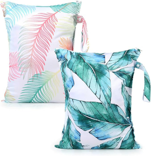Waterproof Wet bag for Baby,Travel,Swim Suit,Cloth Diapers,Pump Parts,Pool,Beach,Gym Clothes,Toiletry,Hook to Stroller,Daycare,Zipper Reusable Wetdry Packing Pouch-Jungle Palm Leaf Favors