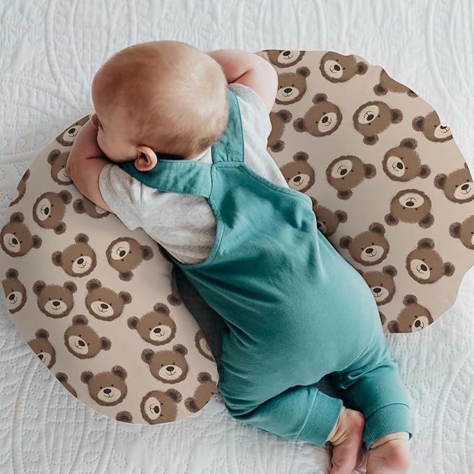 Neutral Boho Bears Baby Nursing Pillow Covers for Boy Girl Cute Brown Bear Nursing Pillow Slipcovers for Breastfeeding Pillows Watercolor Bears Soft Stretchy Slipcover for Newborn Infant