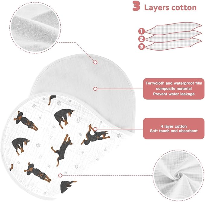 vvfelixl Muslin Burp Cloths Exercises Doberman Dog Baby Washcloths for Baby Girl Boys 2 Pack White