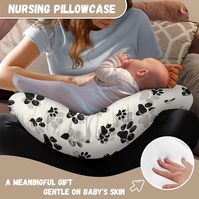 Paws Pillow Cover for Infant Snug Breathable Breastfeeding Pillow Slipcover for Bottle Feeding, Nursing Pillow Case Fit Standard Nursing Pillows