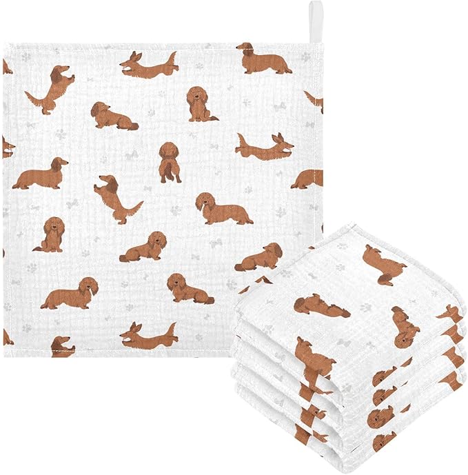 vvfelixl Baby Cotton Washcloths Dachshund Long Haired Infants Bath Towel for Unisex Face Towels for Newborn, Natural Baby Wipes Delicate Skin, 11.8 X 11.8 inch, one sizex3