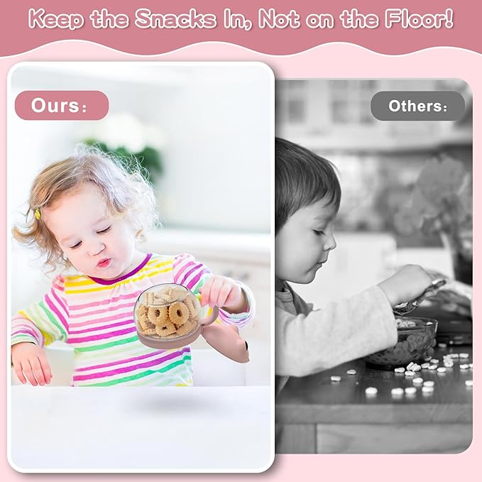 BeneLabel 2 Pack 12.3 Oz Snack Cups for Toddlers Spill Proof Food Grade Tritan Baby Snack Container with Cute Frog Lid and Handle PVC Free Kids Snack Catcher Fit for On-the-Go (Pink & Blue)