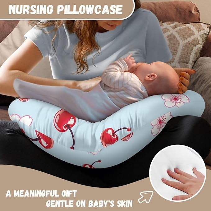 Jeiento Red Cherry and Highland Cow Breastfeeding Pillow Case Soft Baby Nursing Pillow Cover Soft Quick Dry Nursing Pillow Slipcovers Fit Standard U-Shaped Pillows