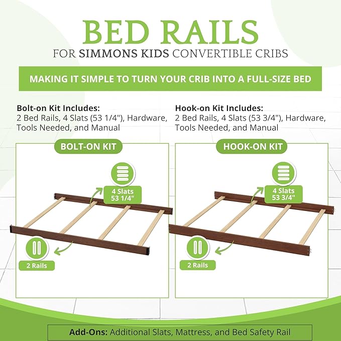 CC KITS Full-Size Conversion Kit Bed Rails Compatible with Simmons Kids Convertible Cribs by Delta Children - Solid Wood Rail - Toddler and Adult Bed Rail for Full-Size (Chestnut, Bolt-ON KIT)