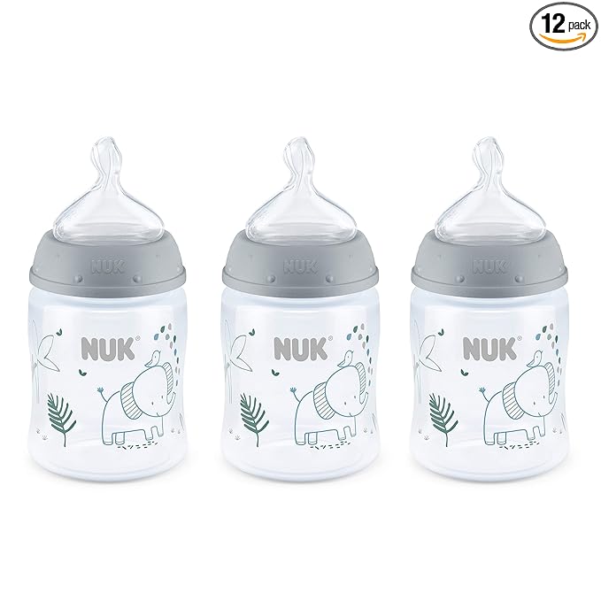 NUK Smooth Flow Anti Colic Baby Bottle, Elephant, 5 Ounce (3 Count)(Pack of 12)