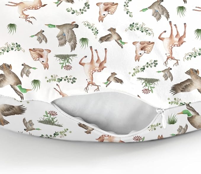 Wild Animals Hunting Baby Nursing Pillow Covers for Boy Girl Mallard Duck Deer Green Leaves Nursery Pillowcase for Breastfeeding Pillows Country Animal Hunters Soft Stretchy Slipcovers for Newborn