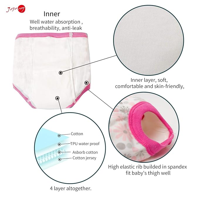 Joyo roy Potty Training Underwear for Girls Toddler Girl Underwear 2T Toilet Training Pants Girls Toddler Panties 2T-3T 100% Cotton Absorbent Padded Girl Panties 2T Pee Pants with Potty Sticker Chart