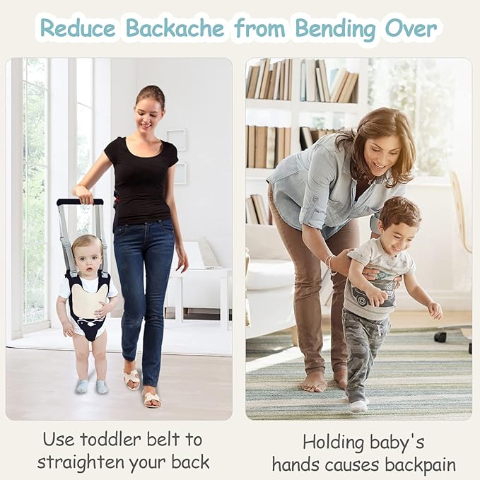 Baby Walking Harness Handheld Baby Walker Assistant Belt Adjustable Toddler Infant Harnesses Standing Up Walking Learning Helper with Detachable Crotch for 9-24 Month Old (Dark Blue)