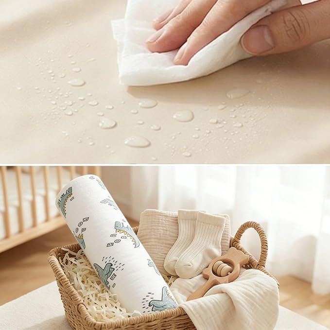 Baby Diaper Changing Pad, 19.7"x25.6" Waterproof Changing Pad Liners with 100% Muslin Cotton Front Top and Leather Back, Soft and Absorbent Portable Changing Mat for Travel, Changing Station