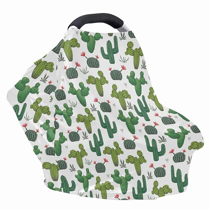 LedBack Car Seat Canopy Breastfeeding Cover, Infant Stroller Cover Carseat Canopy for Baby Girls Boys, Cactus Pattern