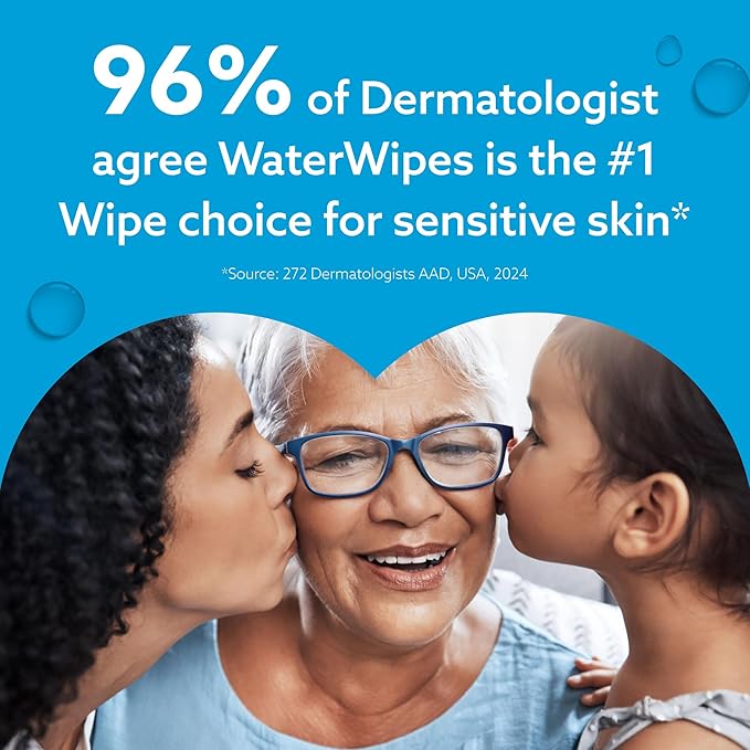 WaterWipes Sensitive+ Baby & Toddler Wipes, 3-In-1 Cleans, Cares, Protects, 99.9% Water, Textured Clean, Unscented & Hypoallergenic, 720 Count (12 Packs)