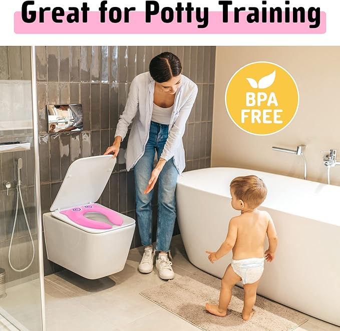 Portable Potty Seat for Toddler Travel - Foldable Non-Slip Potty Training Toilet Seat Cover for Girls, Baby Kids with Drawstring Bag (Pink Owl)