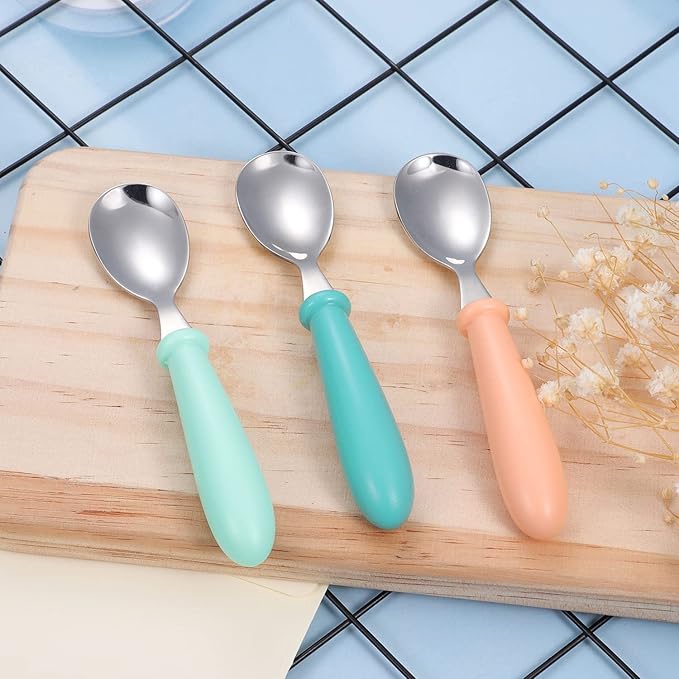 6-Pack Stainless Steel Toddler Forks with Round Handle, Baby & Kids Utensils for Self-Feeding Dishwasher Safe