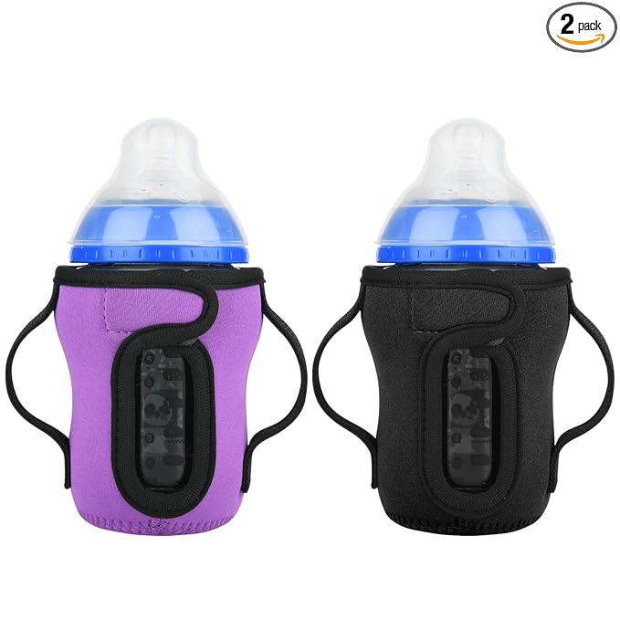 Beautyflier Glass Baby Bottle Sleeve Covers for 9oz Nature Baby Bottles with Dual Handle, 3.8mm Thicken Heat and Cold Retention Baby Bottle Sleeve (Black+Purple)