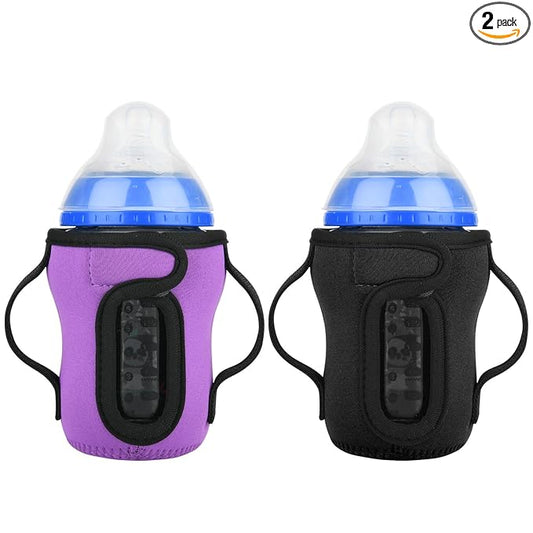 Beautyflier Glass Baby Bottle Sleeve Covers for 9oz Nature Baby Bottles with Dual Handle, 3.8mm Thicken Heat and Cold Retention Baby Bottle Sleeve (Black+Purple)