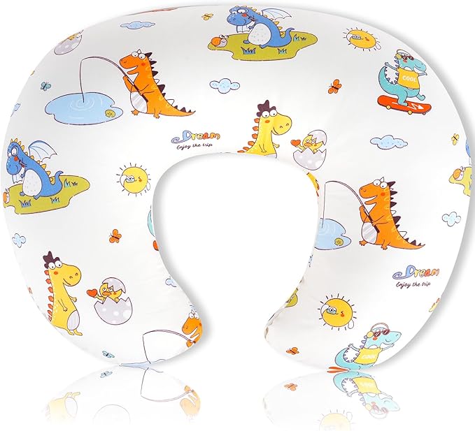 Nursing Pillow Cover, Compatible with Boppy Nursing Pillow Original Size, Breastfeeding Pillow Slipcover for Baby Boys & Girls, Organic Cotton, Machine Washable & Breathable (Dinosaurs)