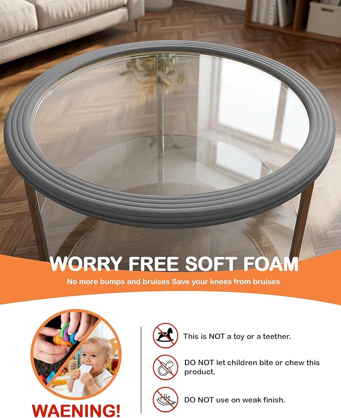 Corner Protector Baby, 16.5FT 0.4''Th W-Shape Edge Protector for Baby Proofing 4'' Wide Foam Fireplace Cushion Pre-Taped Safety Guard Bumper Pad for Furniture Wall Stair Door (Grey)