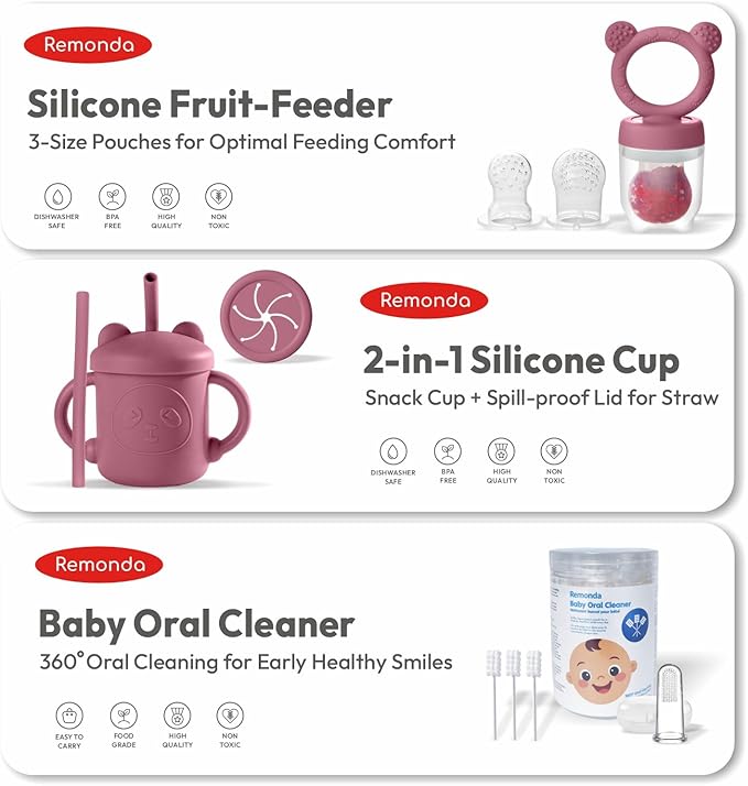 Remonda 23-Piece BPA-Free Silicone Baby Feeding Set | Extra Large Suction Plates, Toddler Bowls, Self Feeding Spoons, and More | Dishwasher Safe| Baby Led Weaning Supplies (Red) A1