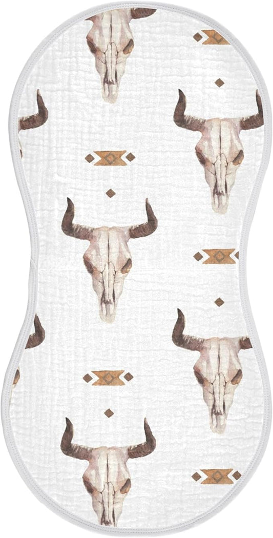Western Bull Skull Burp Cloths Baby Boys Girls Absorbent Soft Cotton Burping Cloths Rags 1 Pack