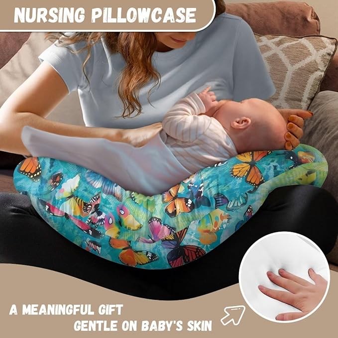 Colorful Butterfly Nursing Pillow Cover Slipcover for Breastfeeding Pillows, Colorful Butterfly Fits On Standard Infant Nursing Pillows Quick-Dry Fabric