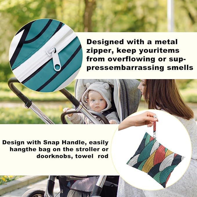 2Pcs Wave Print Wet Bags, Wet Dry Bag Reusable for Swimsuit, Travel, Diapers, Pool, Beach, Dirty Yoga Gym Clothes, Toiletries, Makeup Bag, Zipper Pouch Waterproof Birthday Christmas Gifts