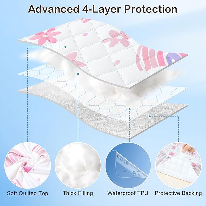 FIOBEE Changing Pad Cover Waterproof 2 Pack Quilted Diaper Change Table Sheets Breathable & Ultra Soft for Newborn Baby Boys Girls Fitted Changer Pads 32"x 16", Pink & White Rainbow
