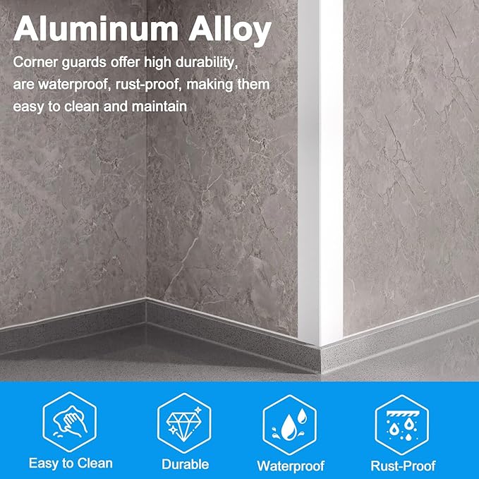 4Pack Aluminum Metal Corner Protector, 45″x 1″ Peel and Stick L Molding Corner Guards with 90° Angle, for Wall Door Frame Cabinet Furniture Baseboard Protection and Decoration (White)