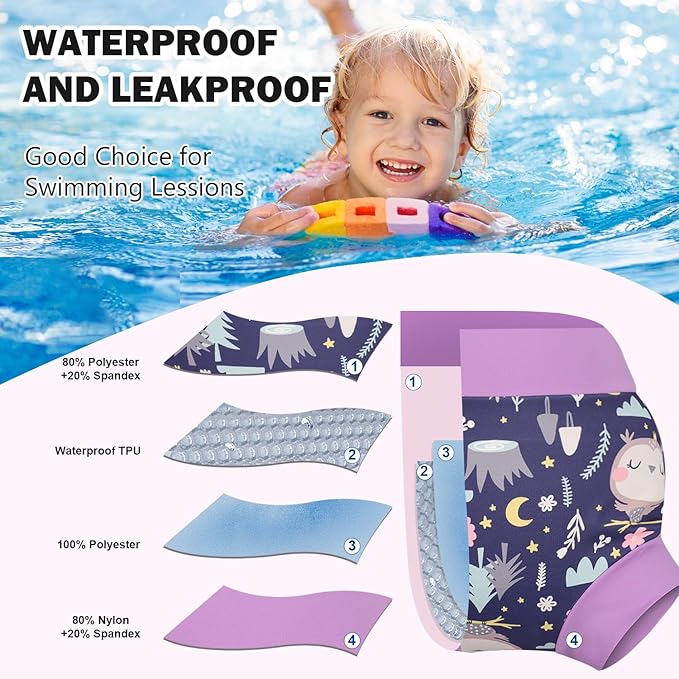 MooMoo Baby Swim Diapers 3 Pcs Waterproof Reusable Swimming Diapers for Baby Swim Lesson 2T-5T, Blue