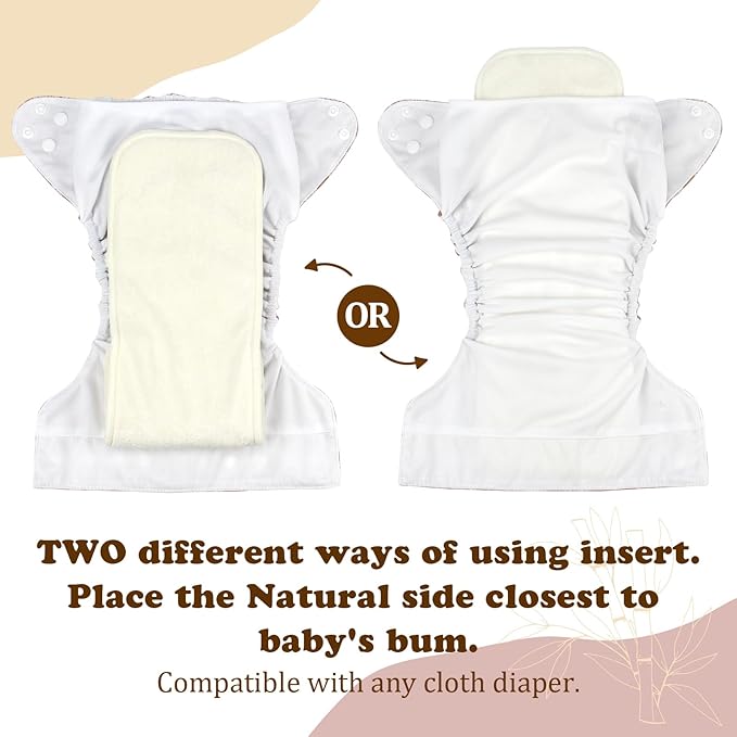 Mama Koala 6-Layer Natural Cotton Cloth Diaper Inserts, Adjustable and Reusable for Any Baby Cloth Diaper(6 Pack)