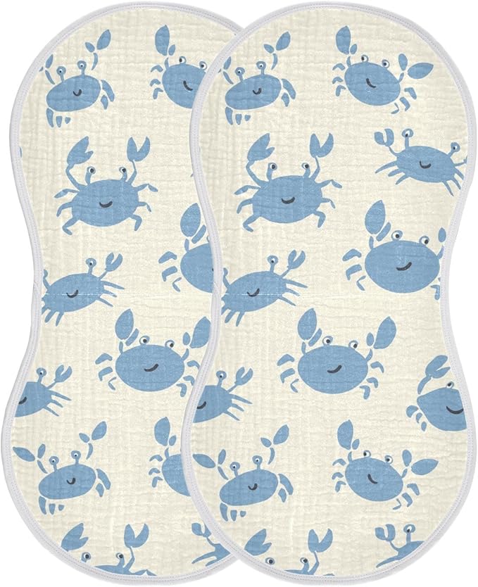 vvfelixl Muslin Burp Cloths Happy Crabs Baby Washcloths for Baby Girl Boys 2 Pack