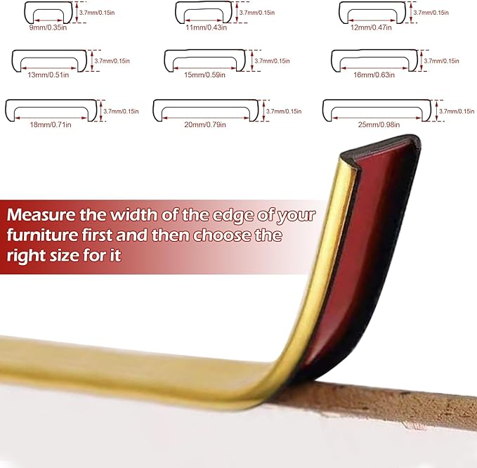 U-Shape Edge Banding, 16.4FT Veneer Edge Banding, PVC Self Adhesiv Furniture Corner Edge Strip Countertop Table Cabinets Chairs Shelves Restoration, 25MM, Gold