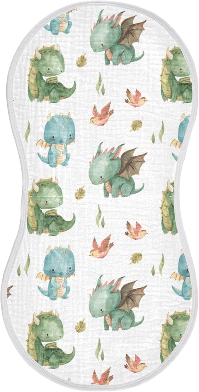 Watercolor Dragon Bird Leaf Pattern Muslin Burp Cloths for Baby 1 Pack 100% Cotton Baby Washcloths Bibs for Boy Girl