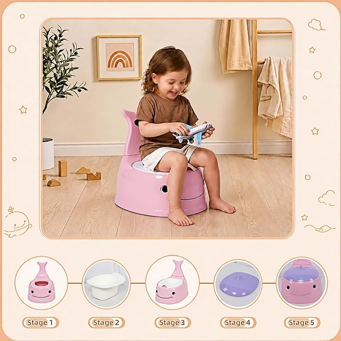potty training toilet Potty Seat Baby Training Chair Boys Girls Toddler Whale Comfortable children 1-6 years old Baby toilet Animal seat with lid back potty trainer (Pink)