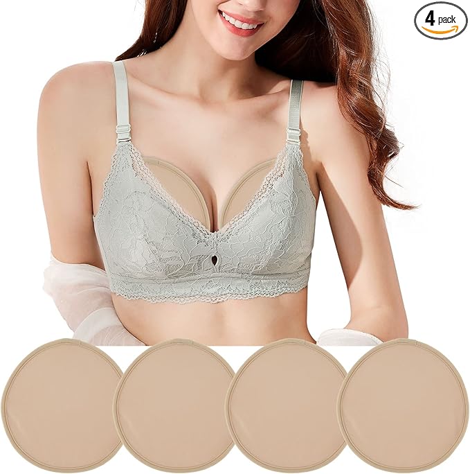 4 Pack Oil Breast Pads, Organic Oil Pack Wrap Breast Pads, Reusable Washable Compress Oil Pads for Breast, Soft Nursing (Oil Not Included) (Khaki)