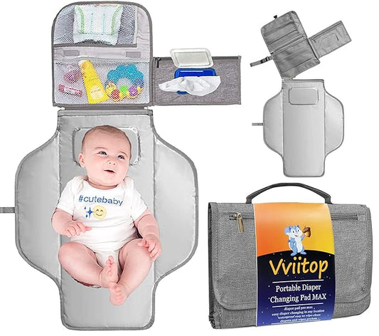 Portable Diaper Changing Pad, Detachable Travel Changing Pad for Baby with Wipes Pocket, Diaper Pad Changing Mat Clutch Bag for Newborn Boys & Girls