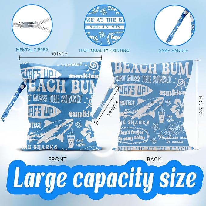 Wet Dry Wet Bag for Swimsuit Towel Baby Travel Cloth Diapers Beach Gym Toiletries Makeup Storage Bag Summer Vacation Essential Holiday Summer Vibes Beach Ocean
