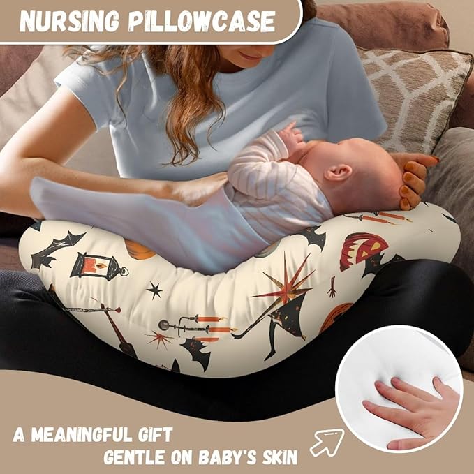 Halloween Nursing Pillow Cover Girl Boy Halloween Decor Witch Pumpkin Breast Feeding Pillow for Women, Super Soft Breathable Baby Shower Pillow Covers
