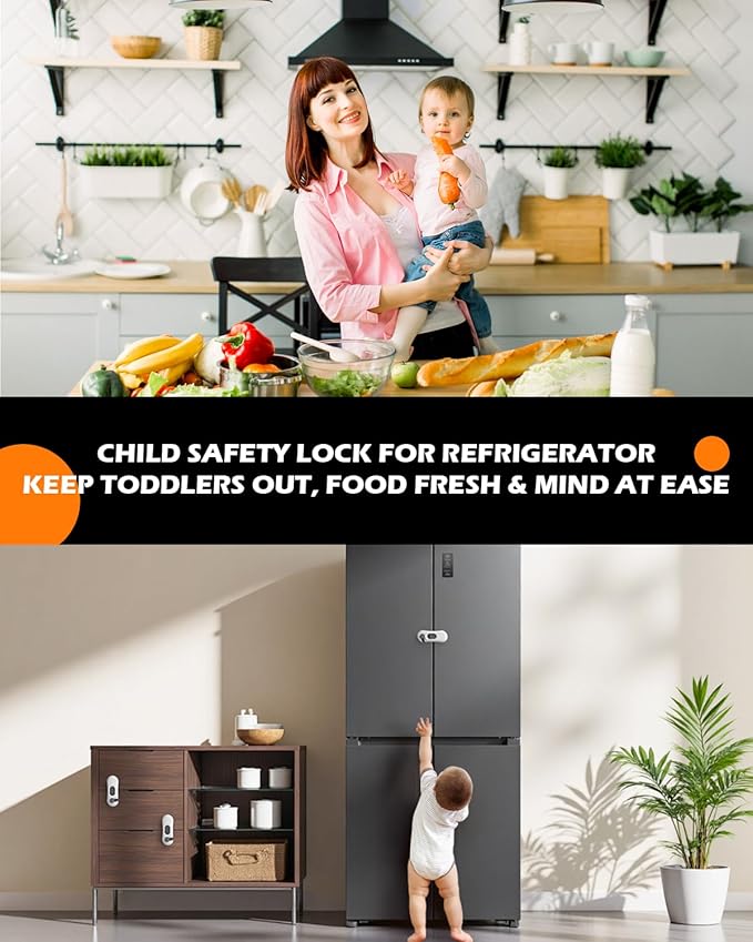 Fridge Lock, 5PCS Upgraded Child Proof Refrigerator/Fridge/Freezer/Oven/Cabinet/Drawer Door Locks for Toddlers and Kids, Durable ABS with Adhesive Backing, No Tools Need or Drill, White