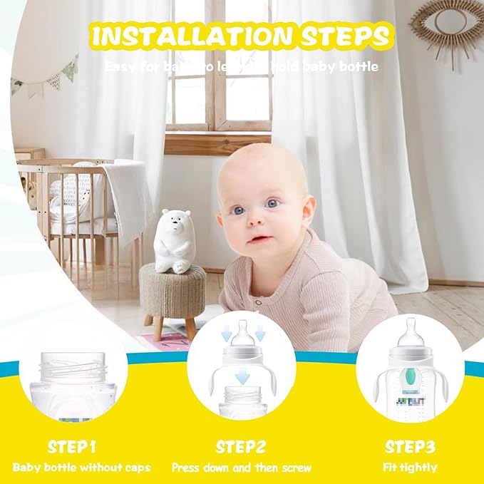 Baby Bottle Handles Compatible with Philips Avent Anti-Colic and AirFree Vent Baby Bottles, Compatible Avent Bottle Holder, 6 Count,White+Purple