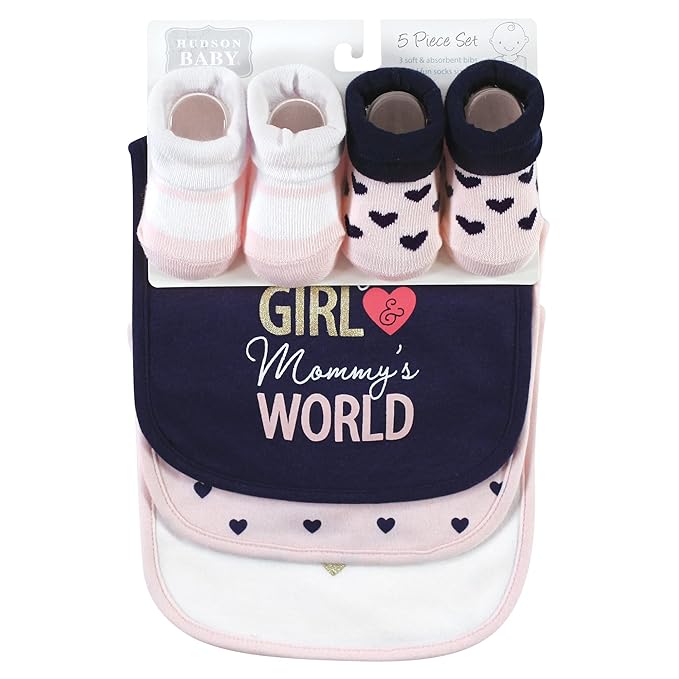 Hudson Baby Unisex Baby Cotton Bib and Sock Set, Love At First Sight, One Size