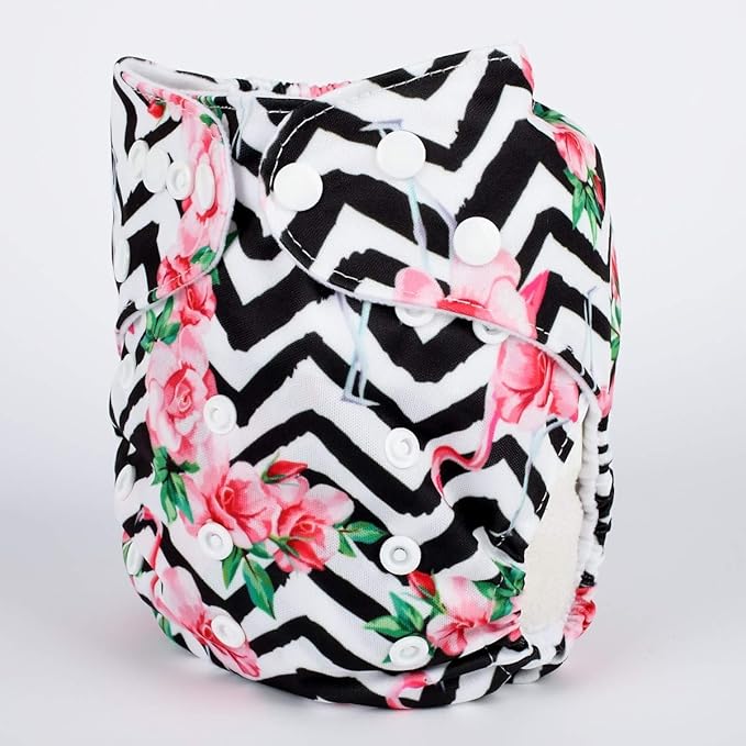 Baby Pocket Diaper Nappy Reusable Washable 8lbs to 36lbs (Chevron Flamingo)